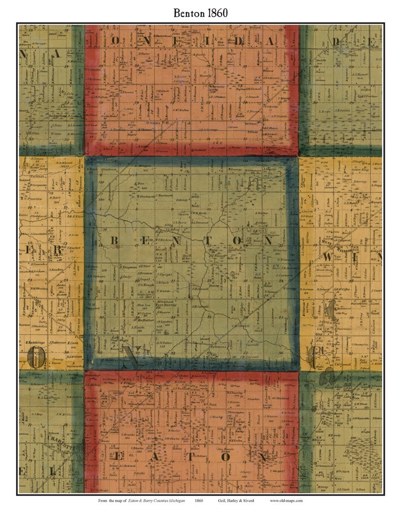 Benton 1860 Old Town Map With Homeowner Names Michigan Reprint Il 9053 