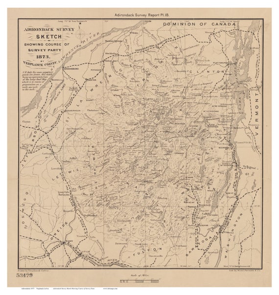 Adirondack Survey Sketch 1873 Old Map Land Patents New York Colvin Reprint