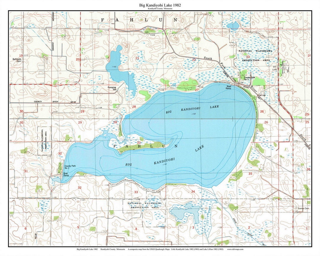 Big Kandiyohi Lake 1982 Map Reprint Old Topographic USGS Custom