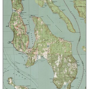 South Whidbey Island - ca. 1943  - USGS Old Topographic Map -Sunlight Beach - Clinton - Possesion Point-  Custom  Composite Washington 15x15
