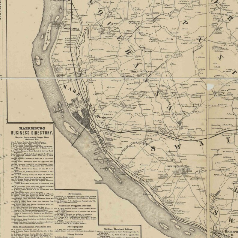 Dauphin County Pennsylvania 1862b Old Wall Map With Etsy