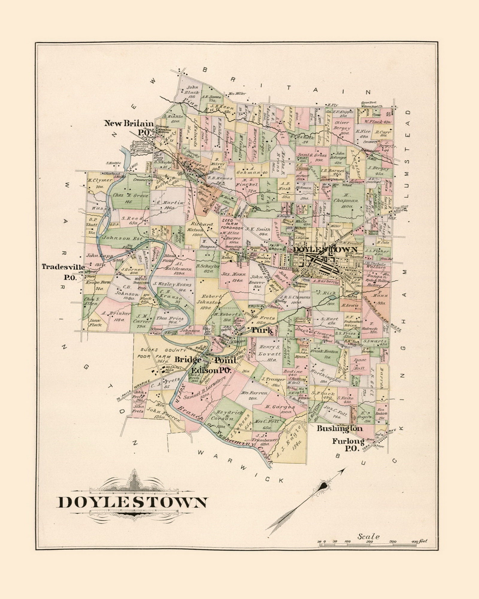 Doylestown 1891 Old Town Map With Homeowner Names Pennsylvania Etsy