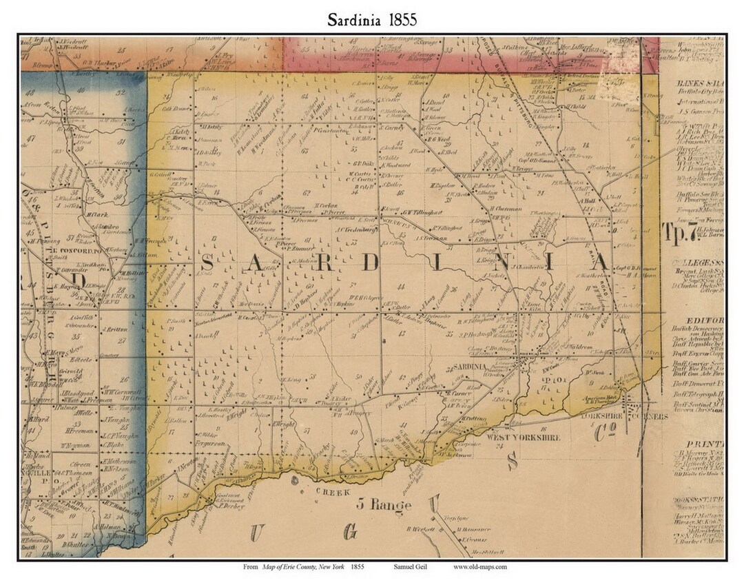 Sardinia 1855 Old Town Map With Homeowner Names New York Etsy