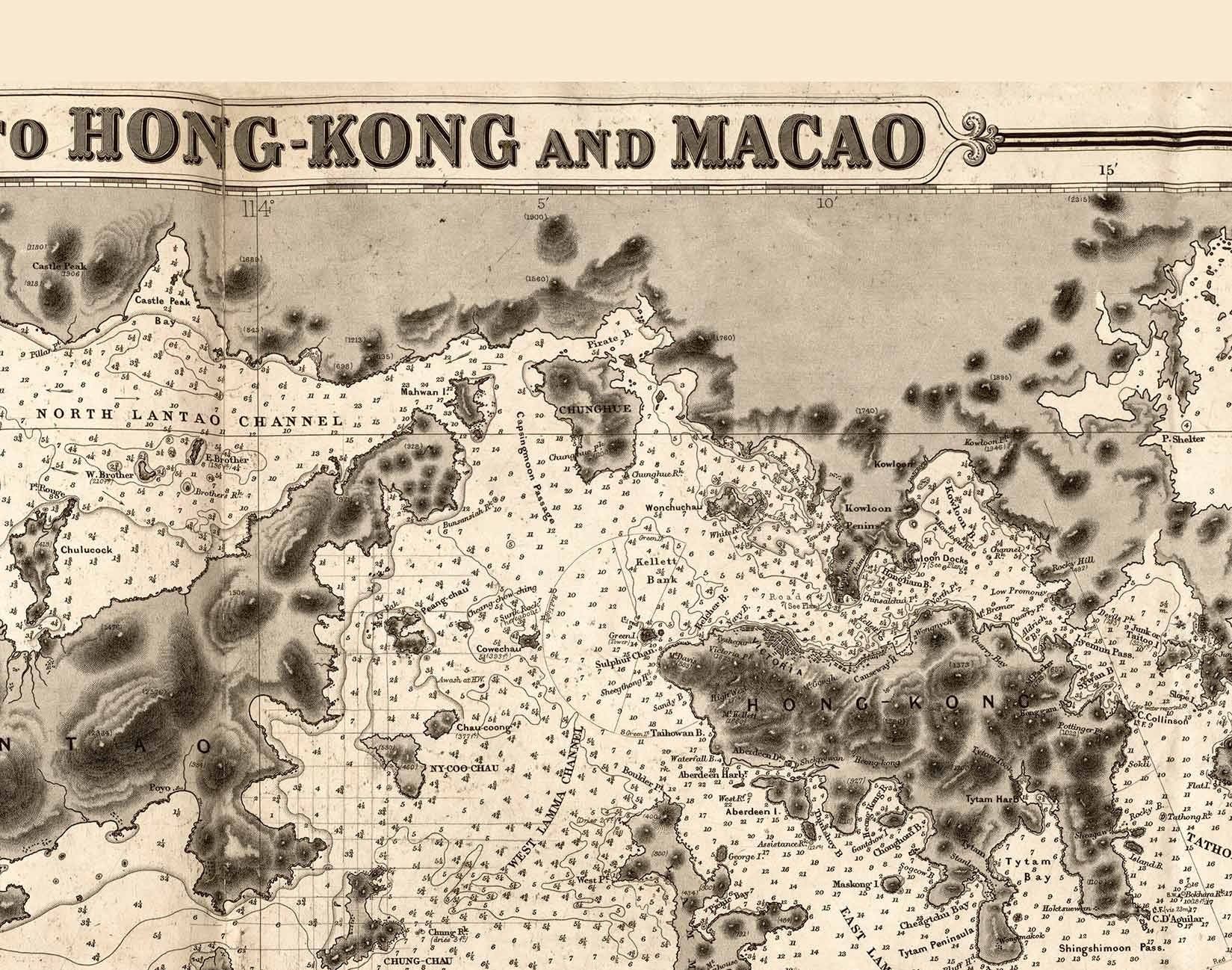 Hong Kong Macao 1885 Sea Channels Chart - China Old Map Reprint - Etsy