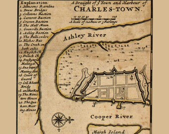 Charlestown South Carolina 1731 Map by Moll - Custom Reprint - North America