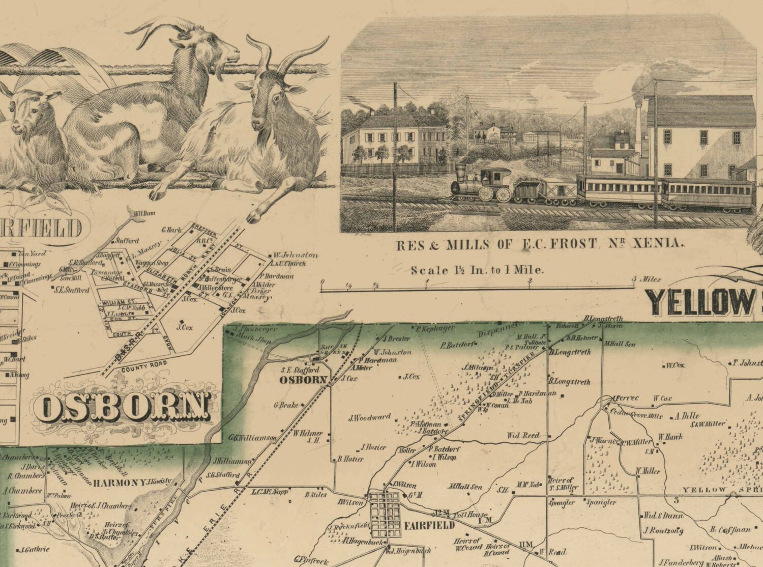 Greene County Ohio 1855 Old Wall Map Reprint With Homeowner Etsy