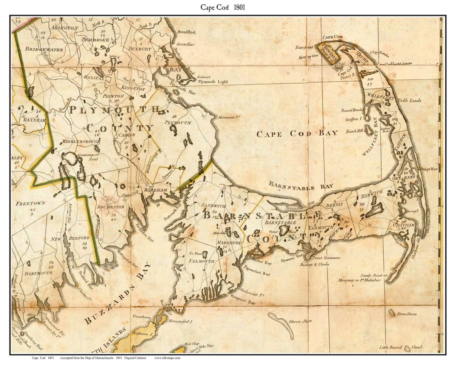 Boston 1805 Map by Carleton Reprint