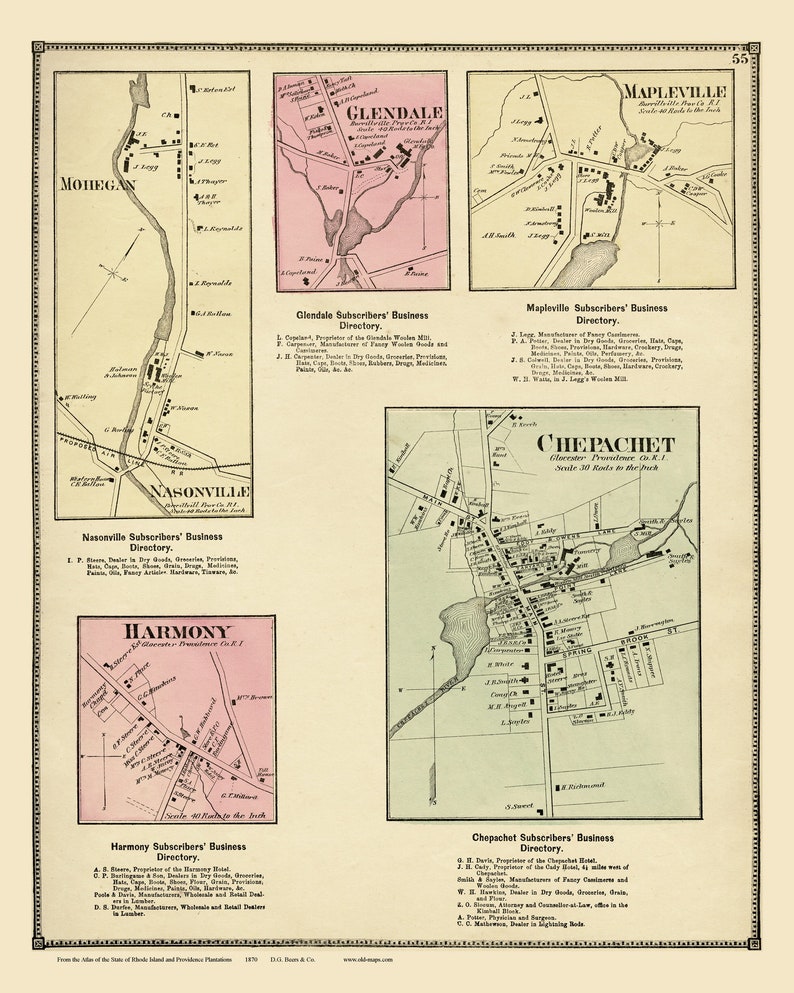 Burrillville Rhode Island 1870 Mapleville Chepachet Glendale Old Town