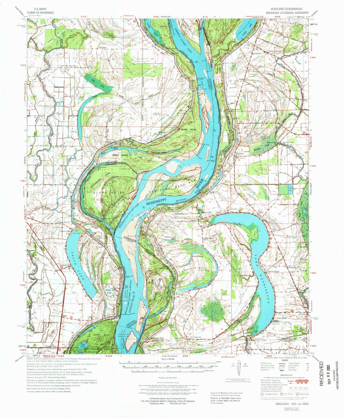 Readland 1972 Old Topo Map Mississippi River Lake Etsy