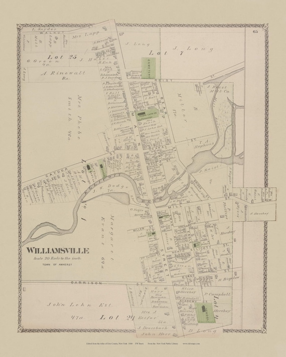 Williamsville town of Amherst 1880 Old Town Map Reprint Etsy