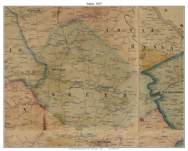 Salem 1857 Old Map Homeowner Names Congruity New Salem Harveys Five Points Genealogy
