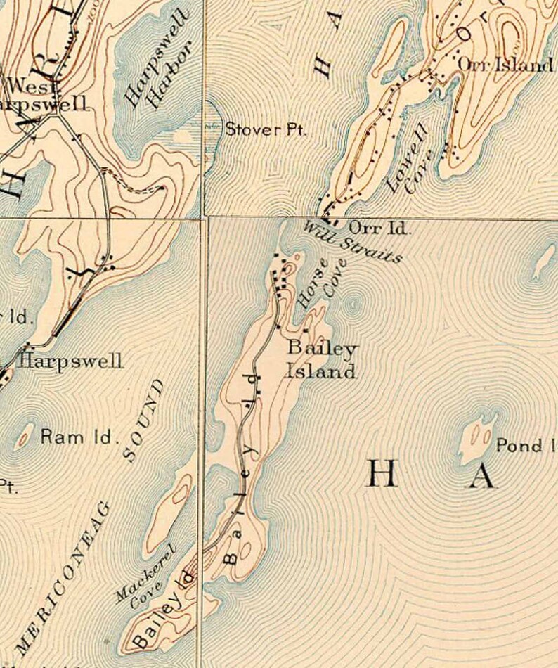 Harpswell 1894 Old Topographic Map USGS Custom Composite Etsy