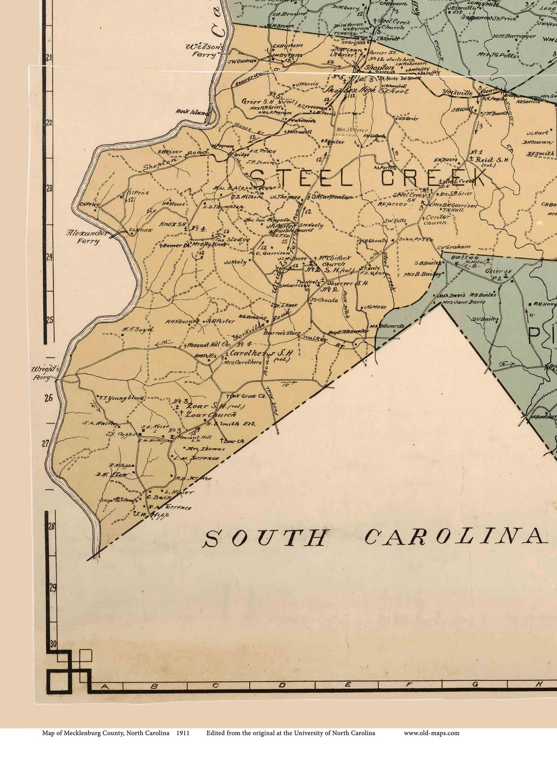 Mecklenburg County North Carolina 1911 Old Wall Map With Etsy