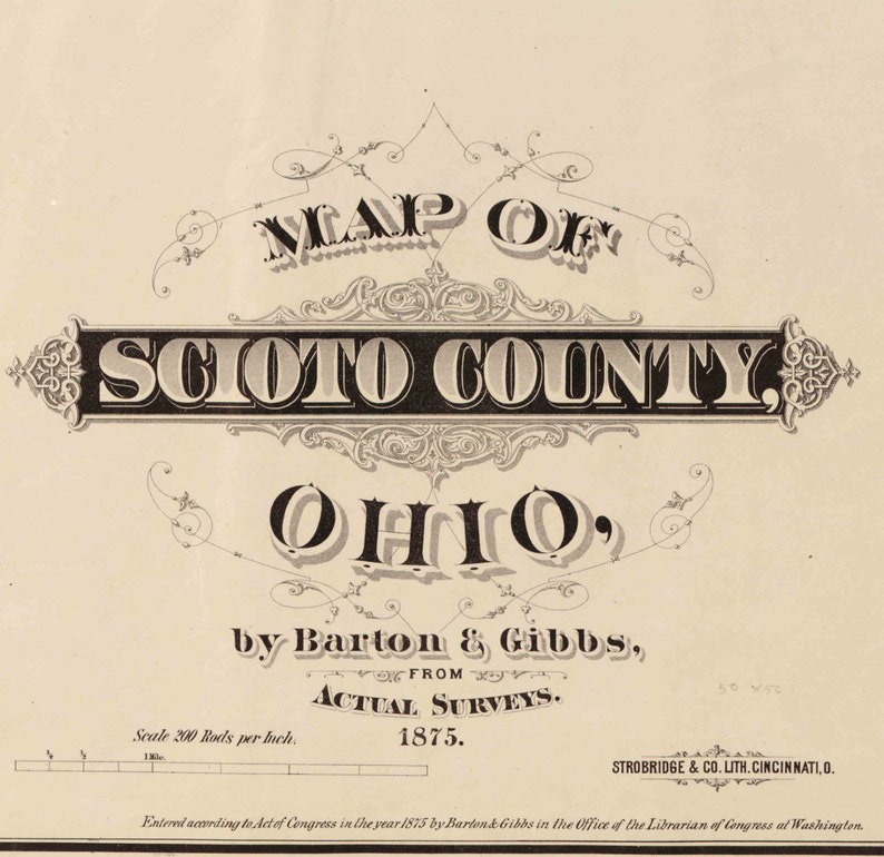 Scioto County Ohio 1875 Old Wall Map Reprint With Homeowner Etsy