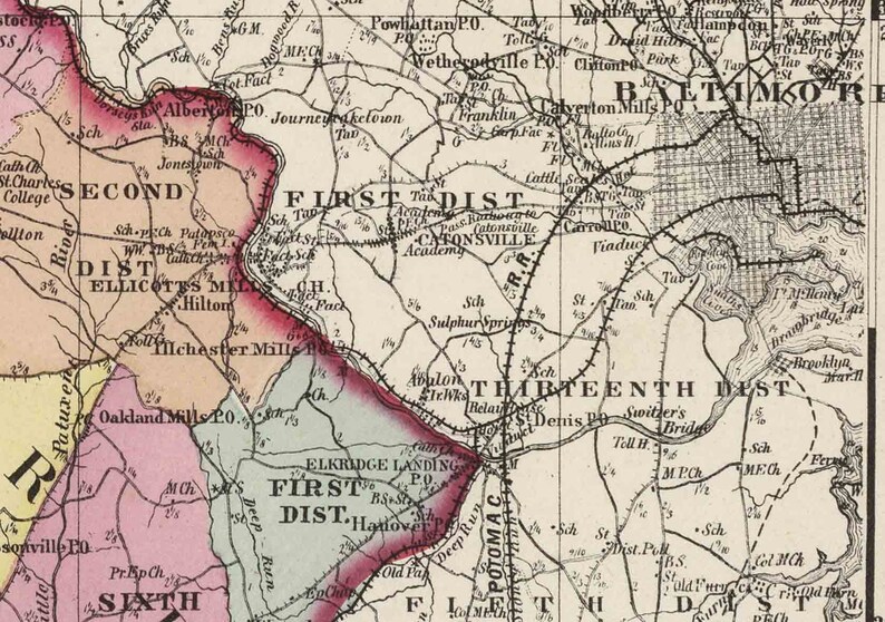 Howard and Montgomery Counties 1873 Map Maryland State Atlas Etsy