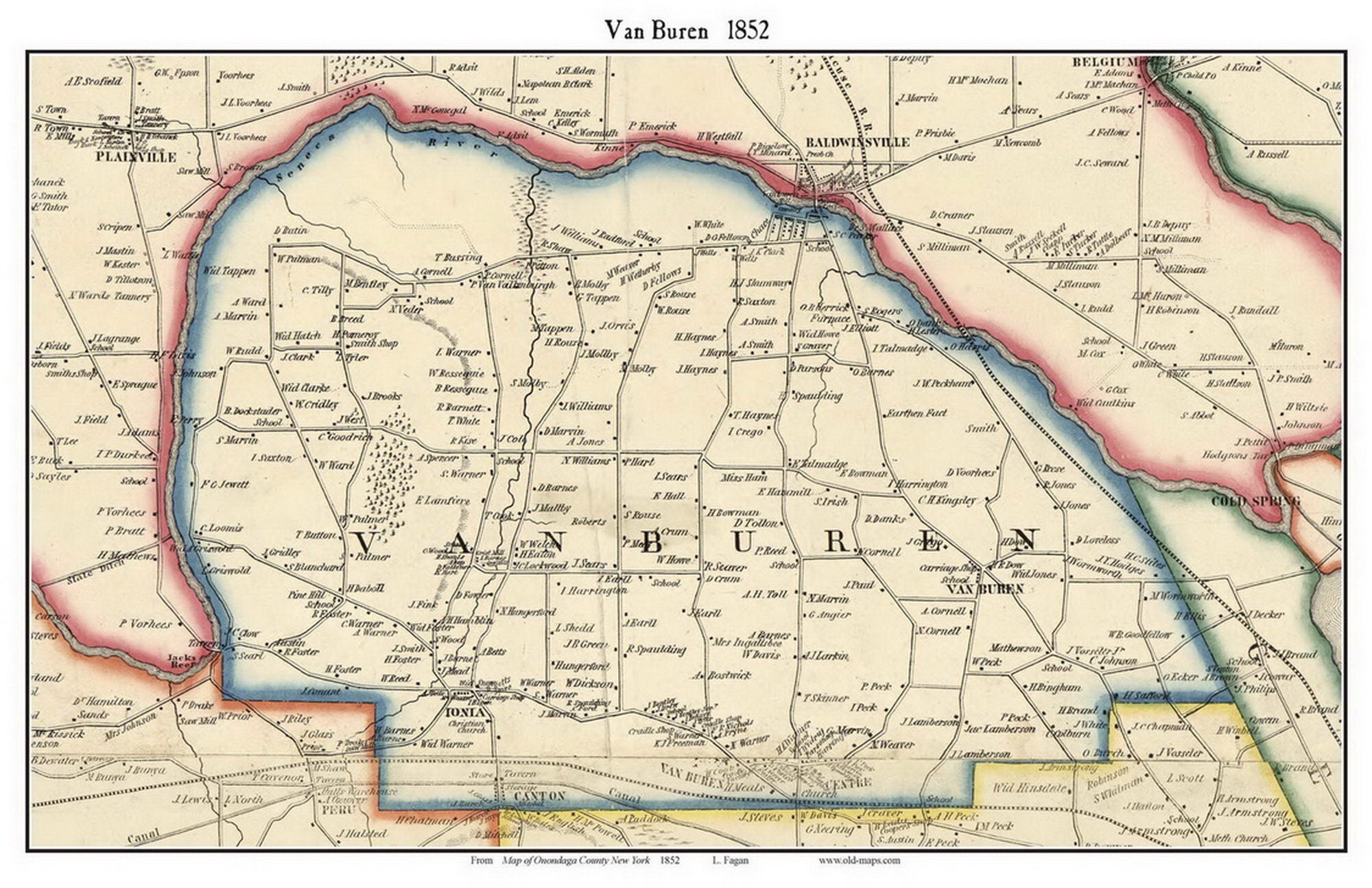 Van Buren 1852 Old Town Map With Homeowner Names New York Etsy Singapore