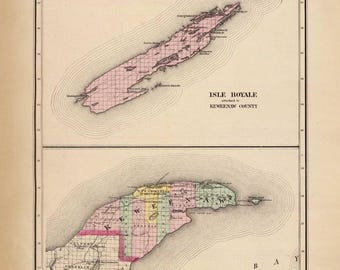Keweenaw County Michigan 1873 - Isle Royale - MI Atlas 1873   #118