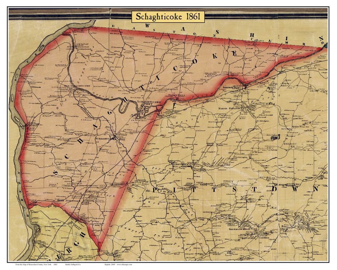 Schaghticoke 1861 Old Town Map With Homeowner Names New York Etsy