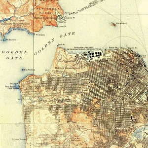 San Francisco 1915 Custom Old Topo Map USGS The City Marin County East Bay Daly City Composite Reprint California image 4