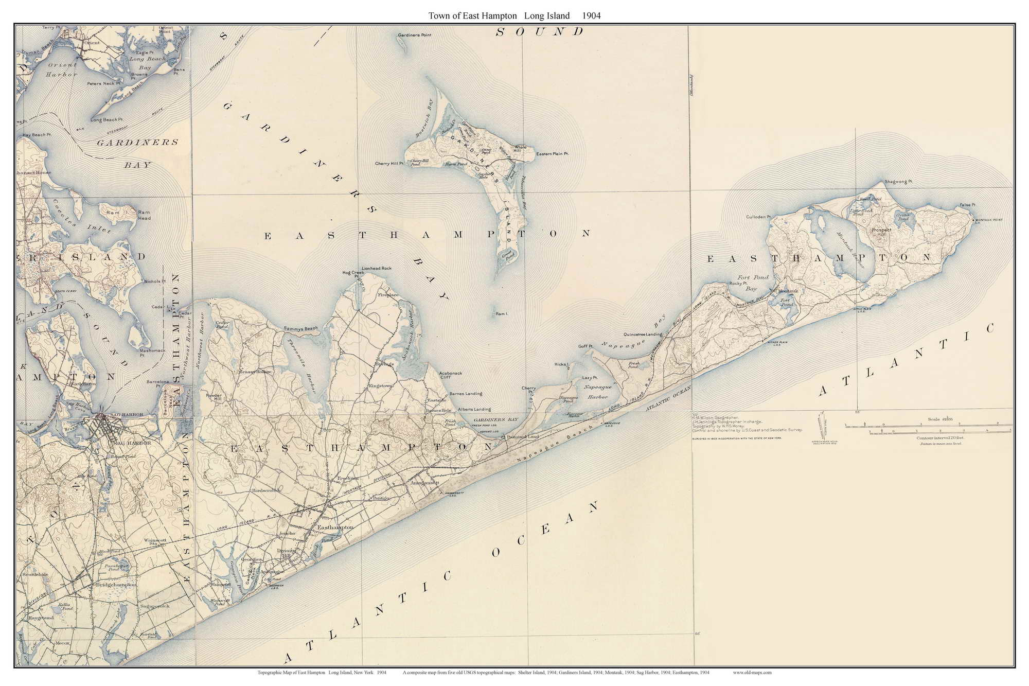 East Hampton 1904 Long Island New York Old USGS Topo Map | Etsy