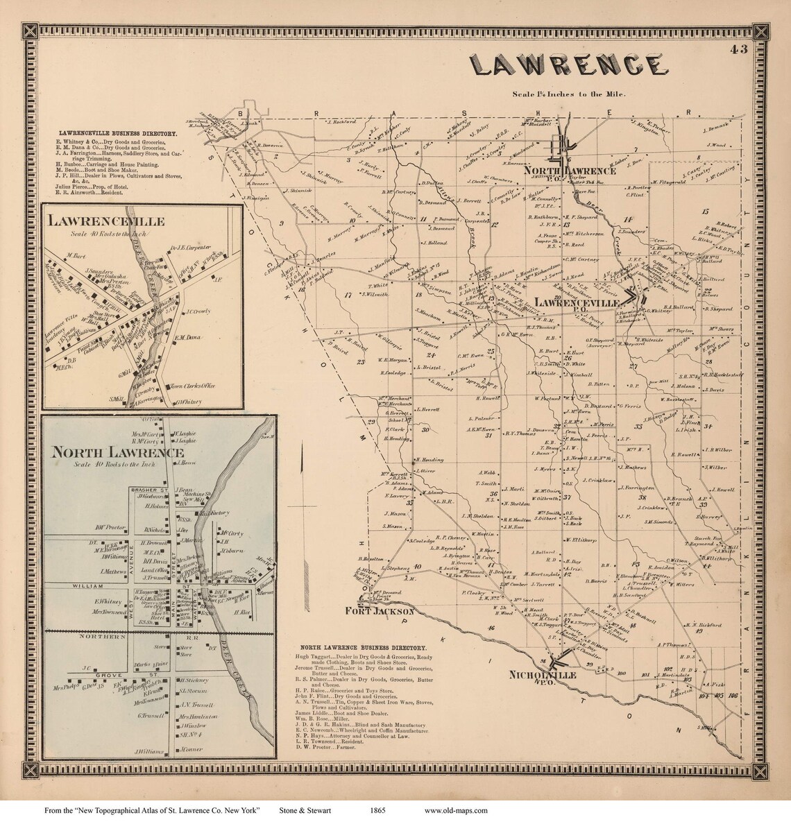 Lawrence 1865 St. Lawrence County New York Old Town Map Etsy