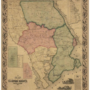 Harford County, Maryland 1858   by Jennings & Herrick - Old Wall Map Reprint with Homeowner Names