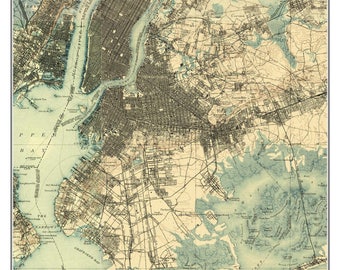 Topographic Map Of Brooklyn Brooklyn & Queens 1900 Long Island New York Old Usgs Topo | Etsy Uk