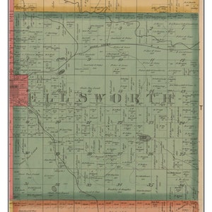 Ellsworth 1900 Old Town Map with Homeowner Names  - Michigan - Reprint Genealogy - Lake County MI TM