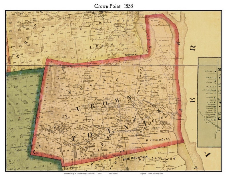 Crown Point New York 1858 Map Homeowners Names Essex Co. Etsy