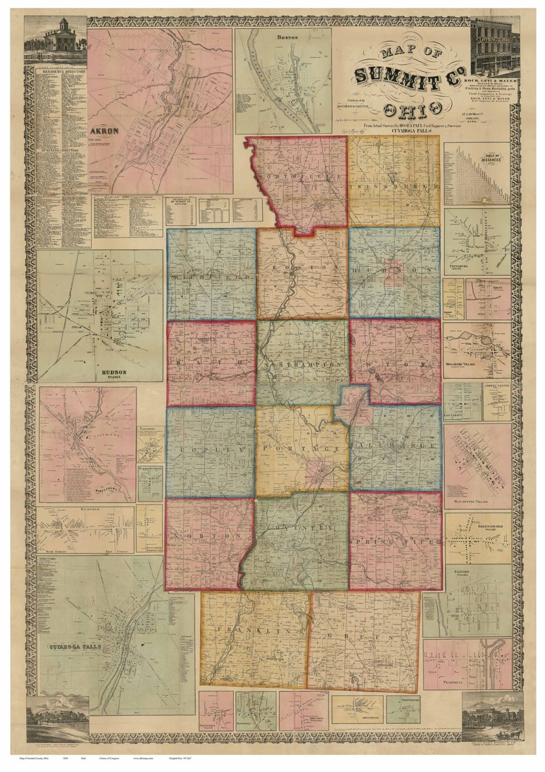 Summit County Ohio 1856 Old Wall Map Reprint With Homeowner Etsy