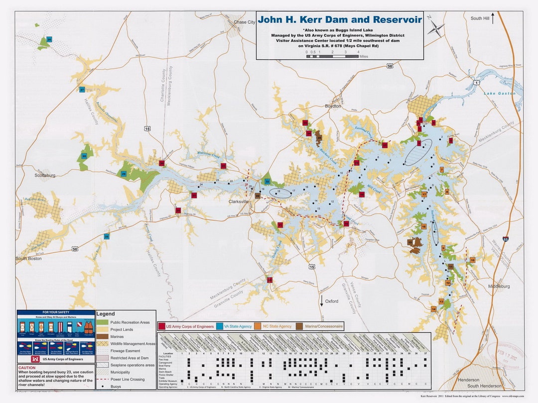 Stephen Kerr Map John H. Kerr Dam & Reservoir 2011 Old Map Reprint Virginia - Etsy