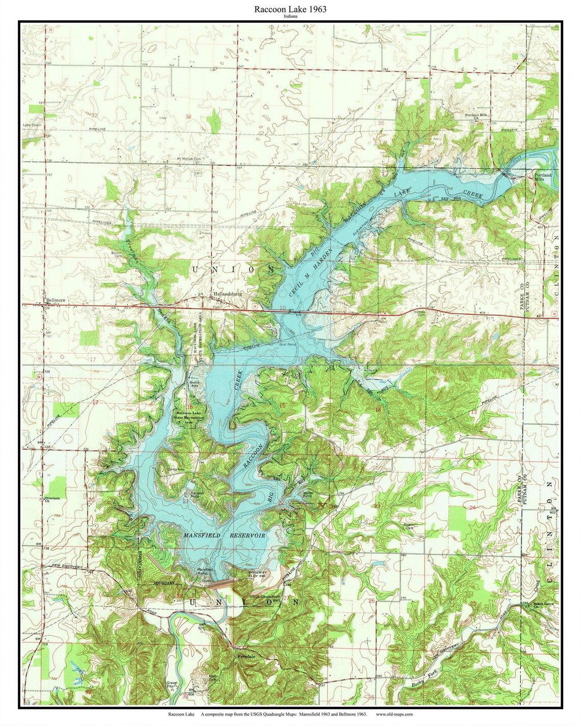 Racoon Lake 1963 Old Topographic Map USGS Mansfield Etsy