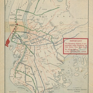 1917 Subway Map Brooklyn Rapid Transit Old Map - New York City Reprint -  Subway