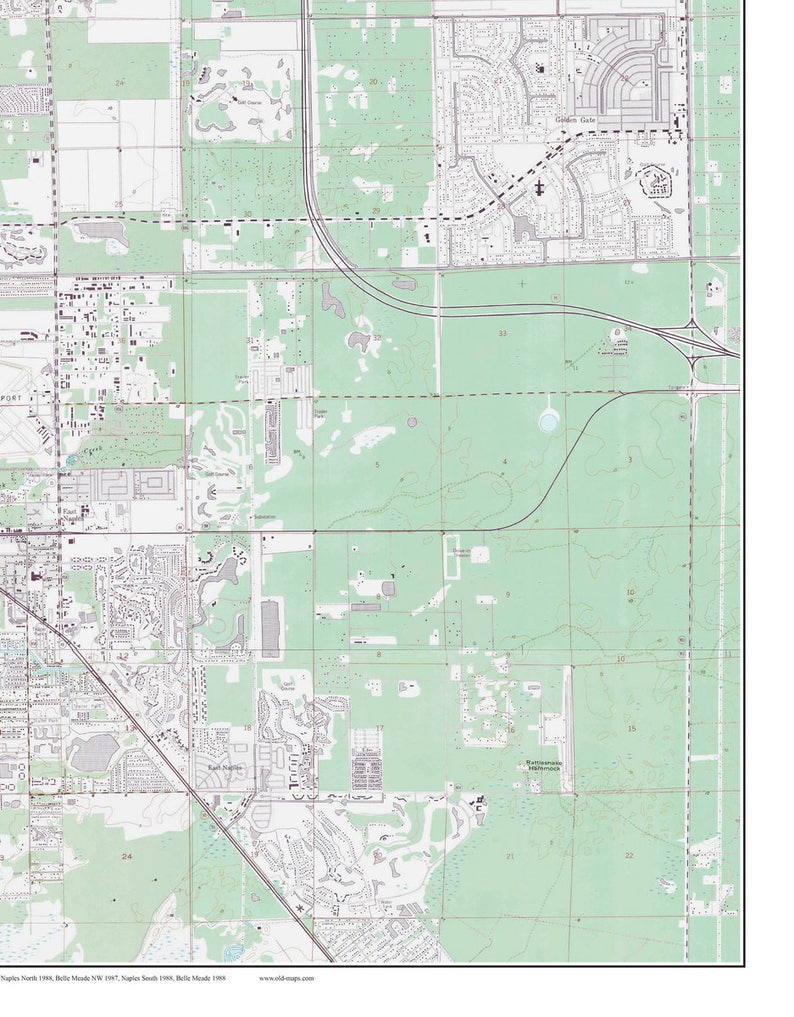 Naples, Florida 1988 Old Topo Map A Composite made from 6 old USGS Topographical Maps Custom Reprint image 2