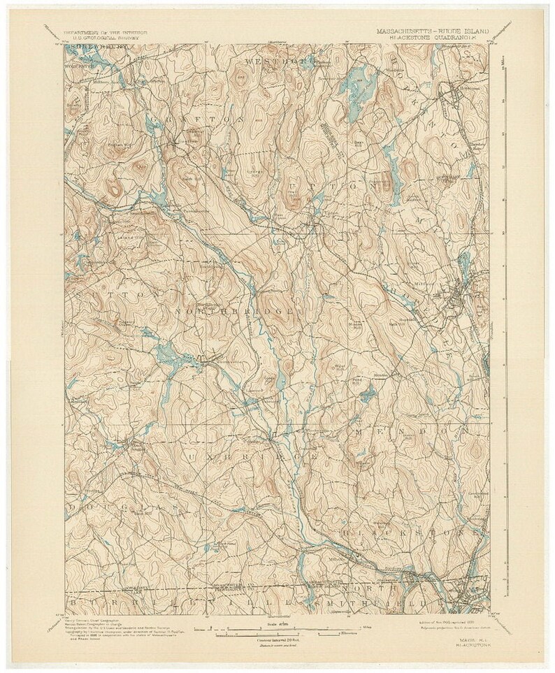 Blackstone Ma RI 1900 1930 Original USGS Topographic Map Etsy