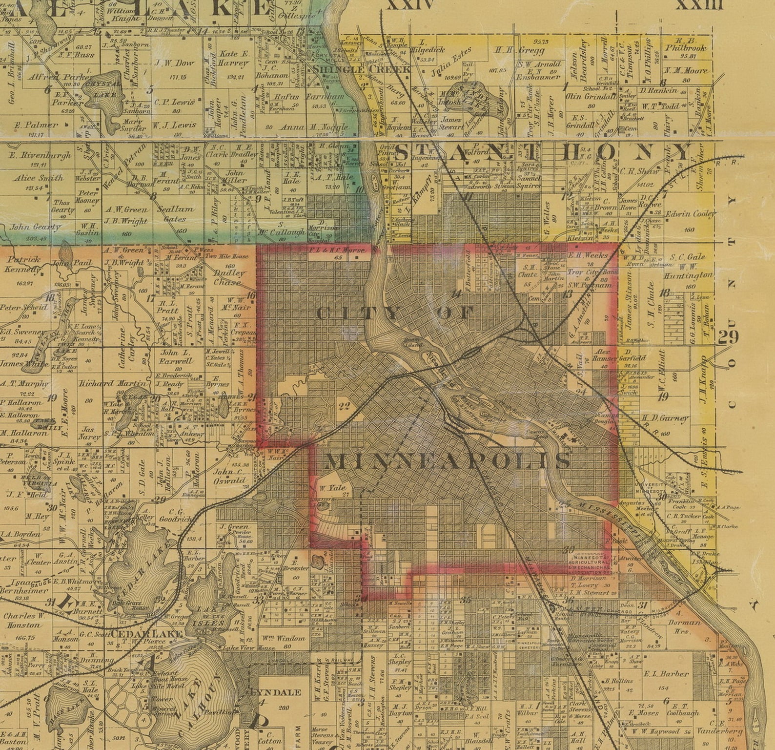 Hennepin County Minnesota 1879 Old Wall Map Reprint with Homeowner