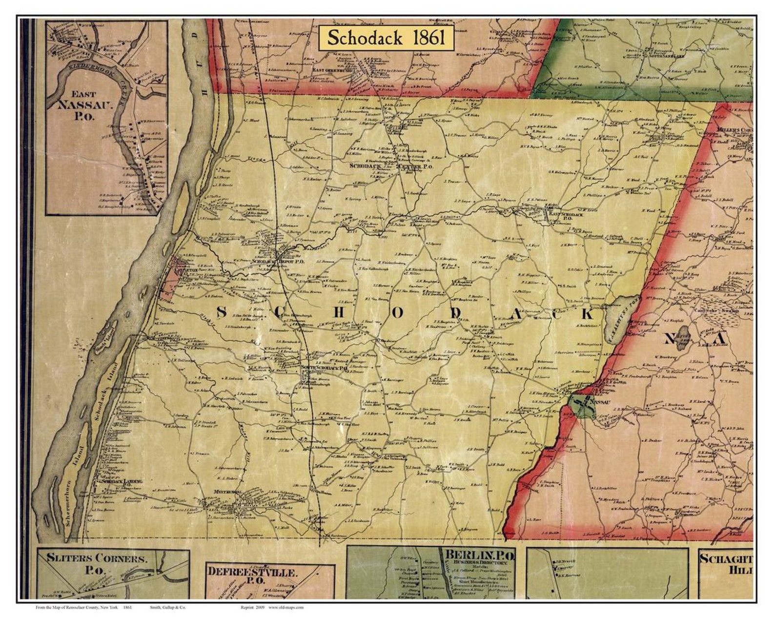 Schodack 1861 Old Town Map With Homeowner Names New York Reprint Schodack 1861 Old Town Map With Homeowner Names New York Reprint