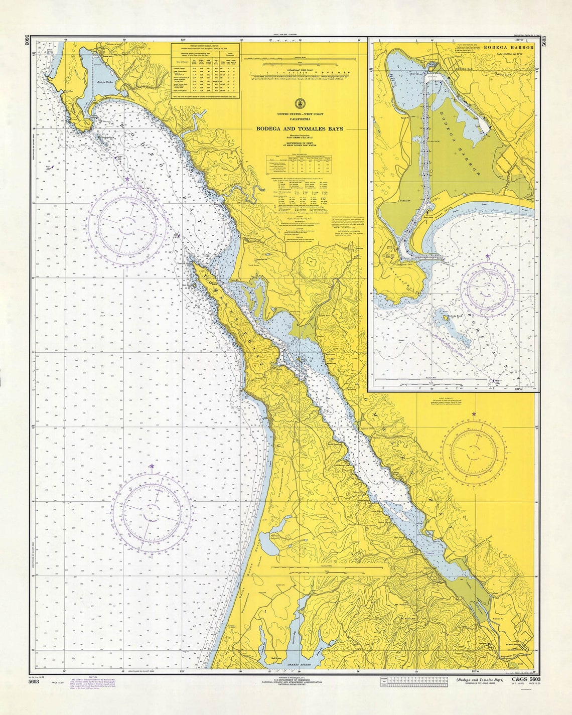 Bodega & Tomales Bay 1971 Nautical Map Dillon Beach Avalis Etsy