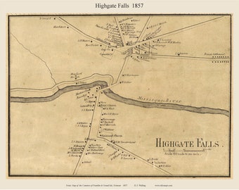 Highgate Falls Vermont 1857 Old Town Map - Reprint Franklin Co VT TM