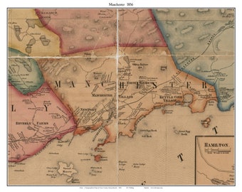 Manchester Massachusetts 1856 Old Town Map with Homeowner Names - Reprint Essex County MA TM