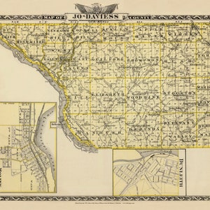 Jo-Daviess County Illinois 1876 Moline Dunleith Galena map Reprint with Homeowner Names Genealogy IL State Atlas