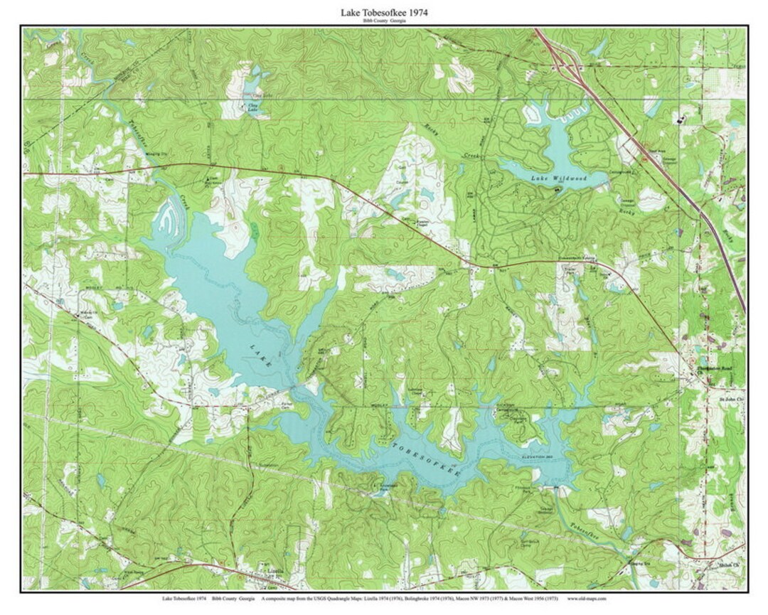 Lake Tobesofkee 1974 USGS Old Topo Map Custom Composite Etsy
