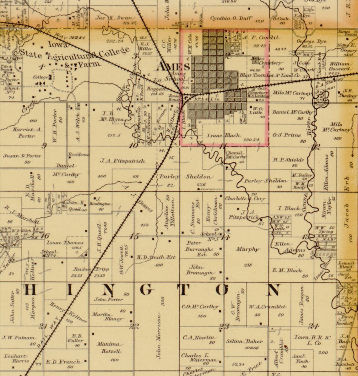 Story County Iowa 1883 Old Wall Map with Landowner Names Farm Etsy