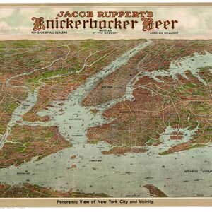 New York City - 1912x Bird&#39;s Eye View from Knickerbocker Beer Ad - Reprint