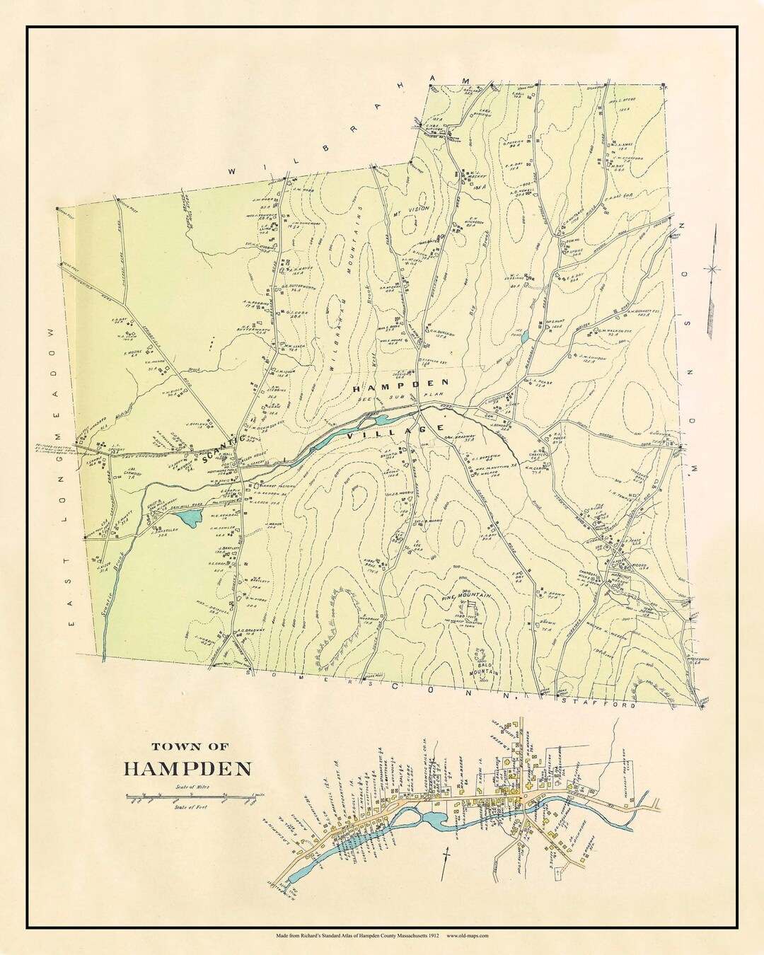 Hampden 1912 Old Town Map Custom Reprint Hampden County, Massachusetts