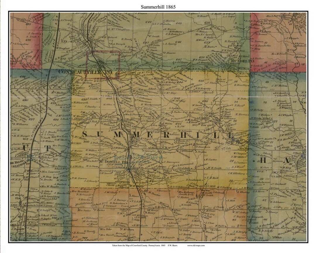 Summerhill 1865 Old Town Map With Homeowner Names Pennsylvania Reprint