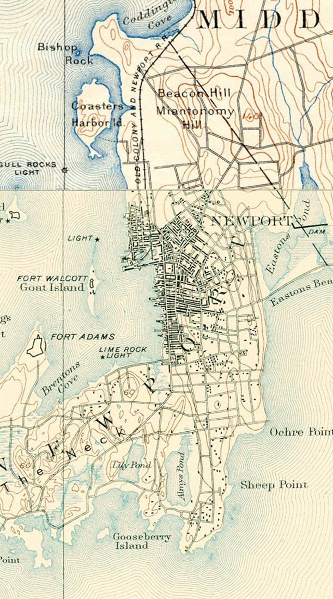 Narragansett Bay Ca 1895 Old Topographic Map by USGS Custom Etsy
