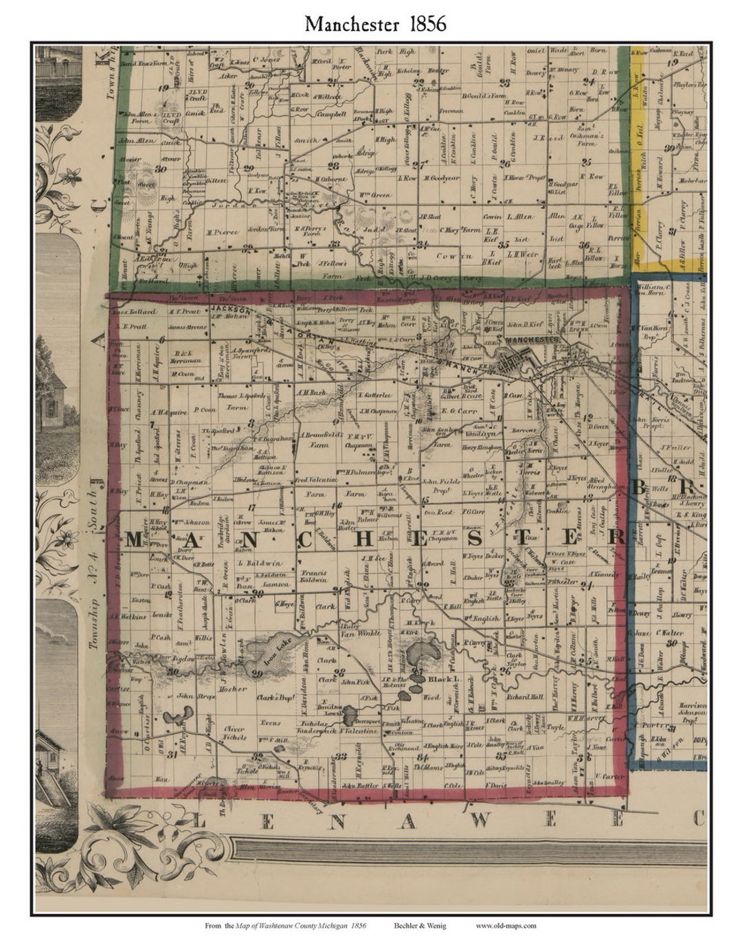 Manchester Indiana Map Manchester 1856 Old Town Map With Homeowner Names - Iron Lake ...