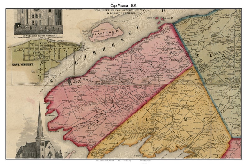 Cape Vincent 1855 Old Town Map With Homeowner Names New York Etsy