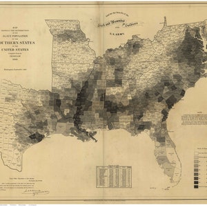 Southern States Census Map 1861 Slave Population Density United States Reprint USA Regional Southeast image 1